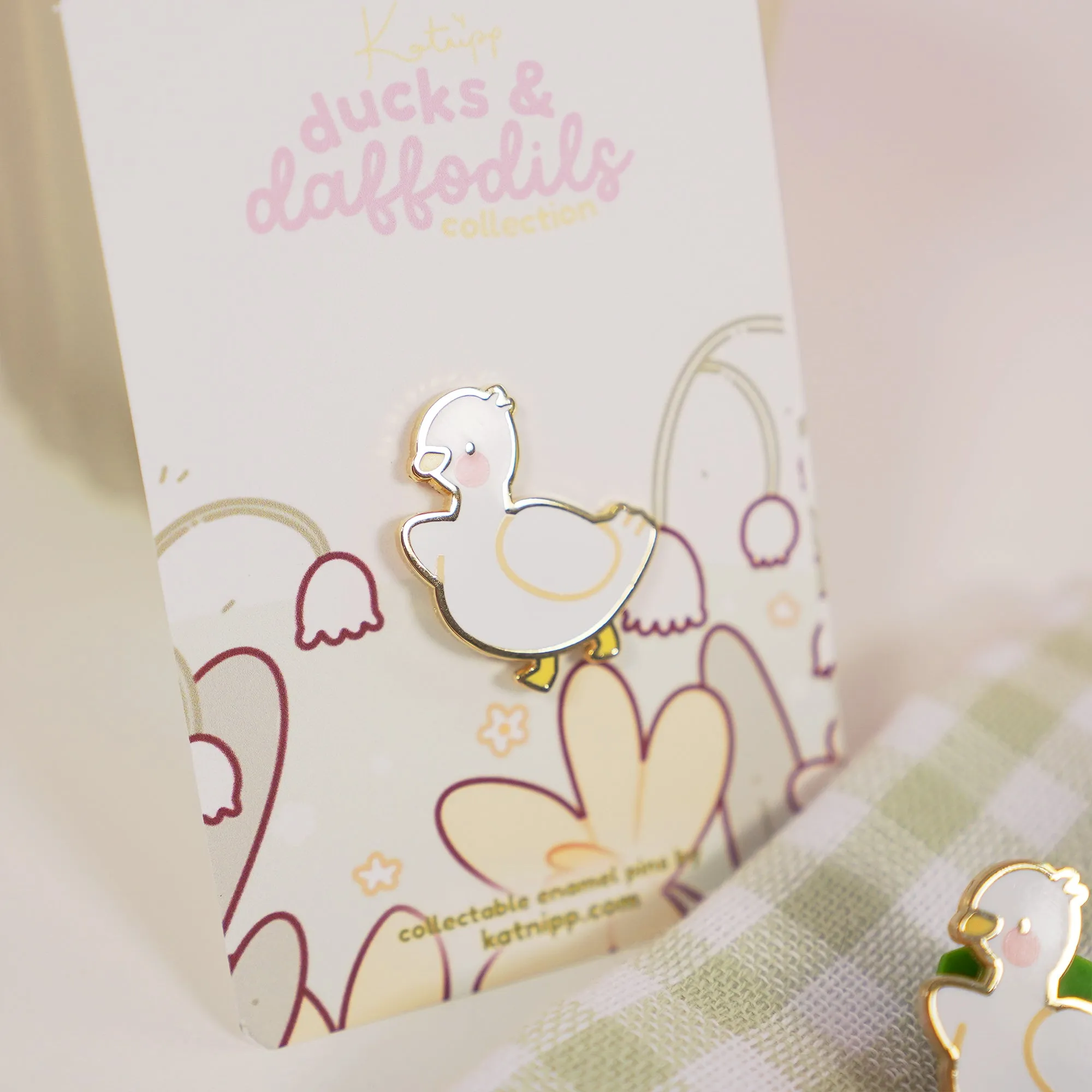 White Mother Duck Enamel Pin | Kawaii Duck Pin | Spring Ducks & Daffodils Collection