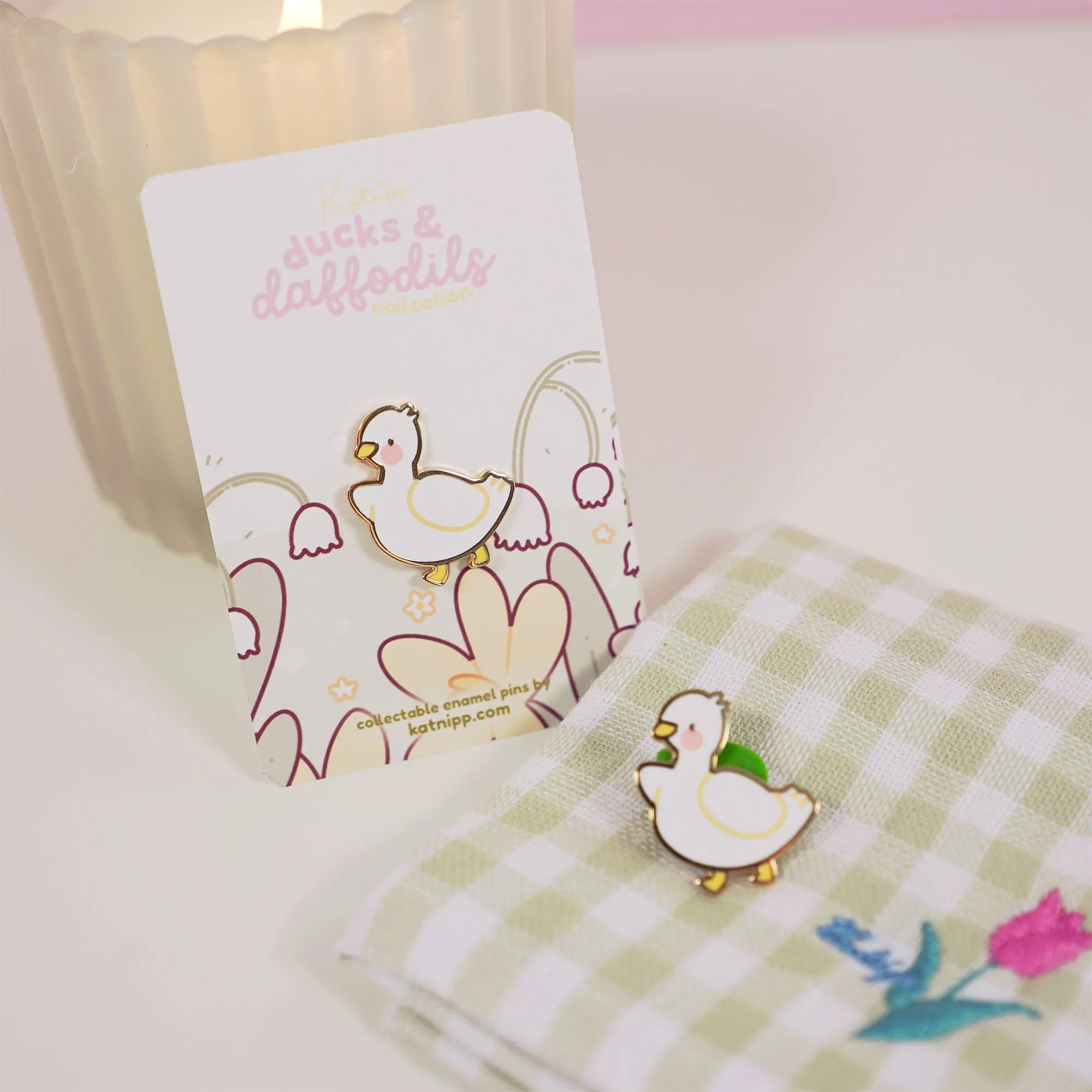 White Mother Duck Enamel Pin | Kawaii Duck Pin | Spring Ducks & Daffodils Collection