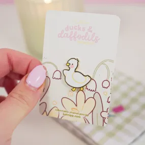 White Mother Duck Enamel Pin | Kawaii Duck Pin | Spring Ducks & Daffodils Collection