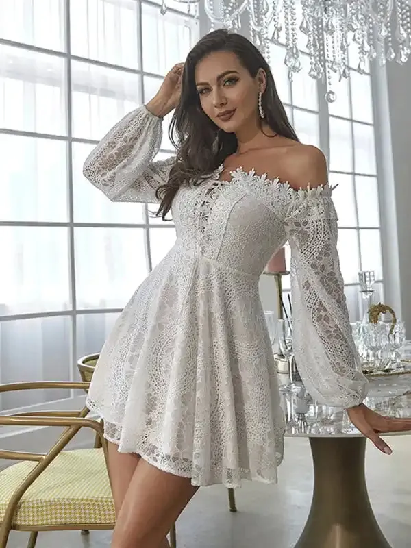 Women’s elegant and sweet Lace one-shoulder Dress