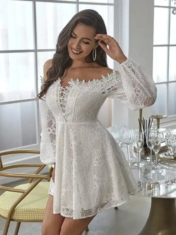 Women’s elegant and sweet Lace one-shoulder Dress